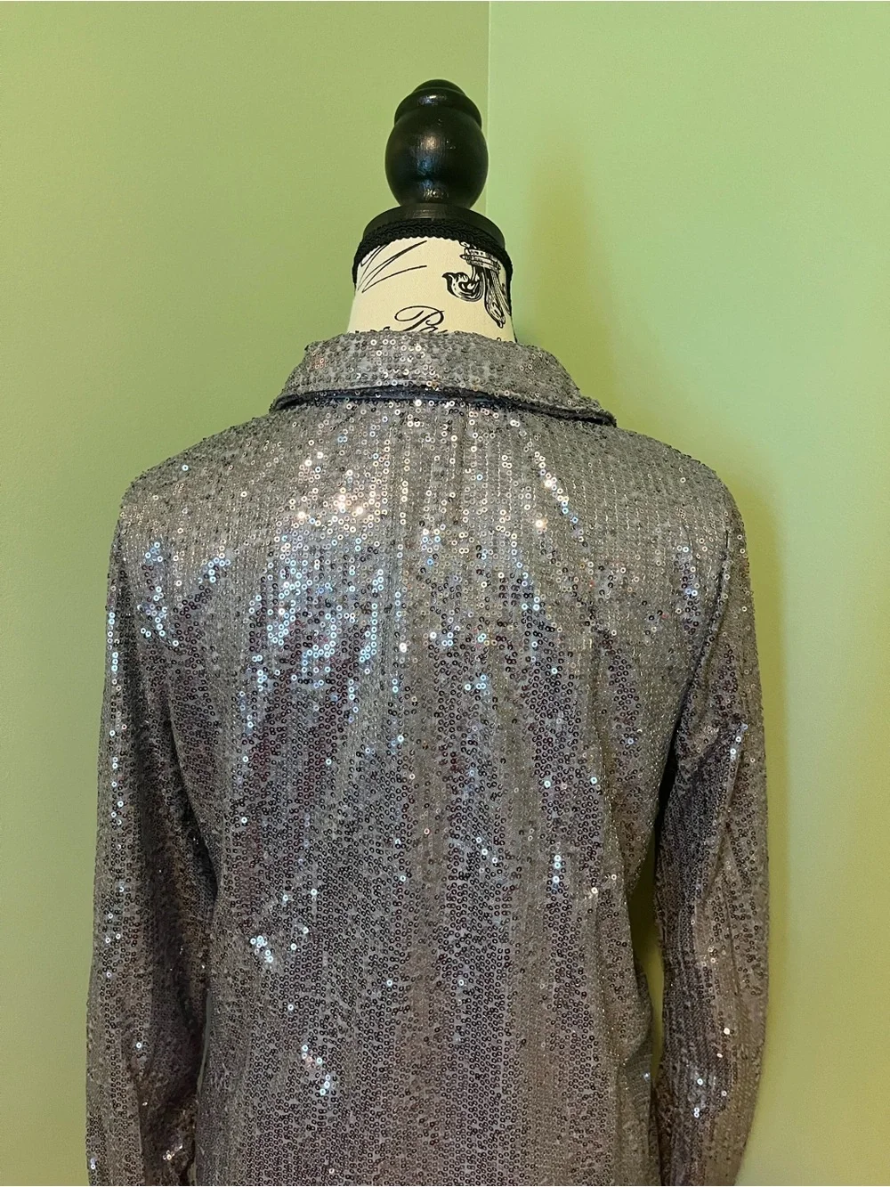 Sequin Button-Front Shirt - Silver
